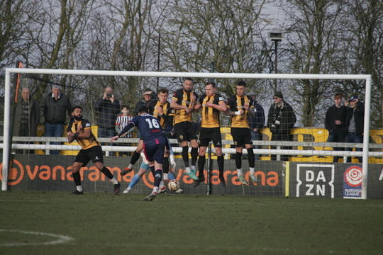 a1 Blakeman Chorley takes a free kick against Leamington and the wall jumps